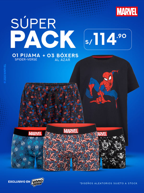 Súper Pack Marvel: Pijama Spider-Verse + 3 boxers Marvel al azar